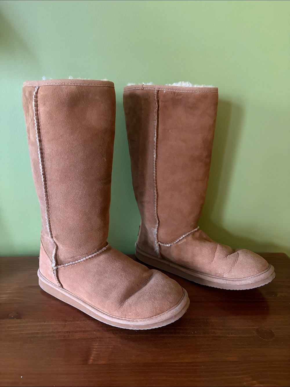 L.L. Bean Tall Shearling-Lined Suede Boots in Chestnut Brown